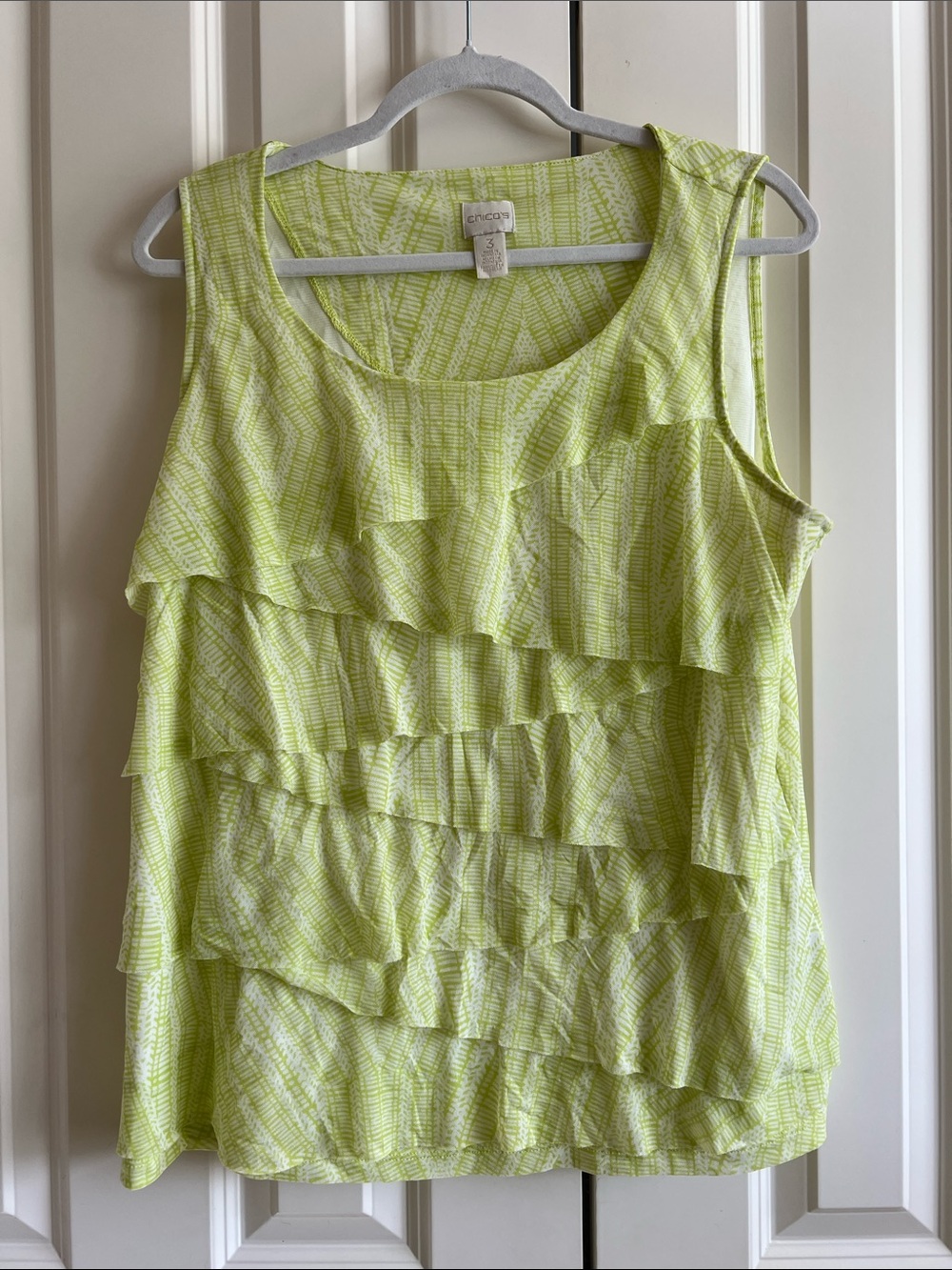 Chico’s Neon Yellow Layered Ruffle Mesh Lined Tank Chico’s Size 3 or XL